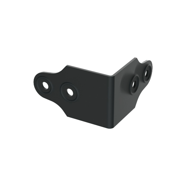 Soporte en L, 4 agujeros con protector de remaches, acabado en zinc y negro, radio de 1/16" , 56mmX35mm