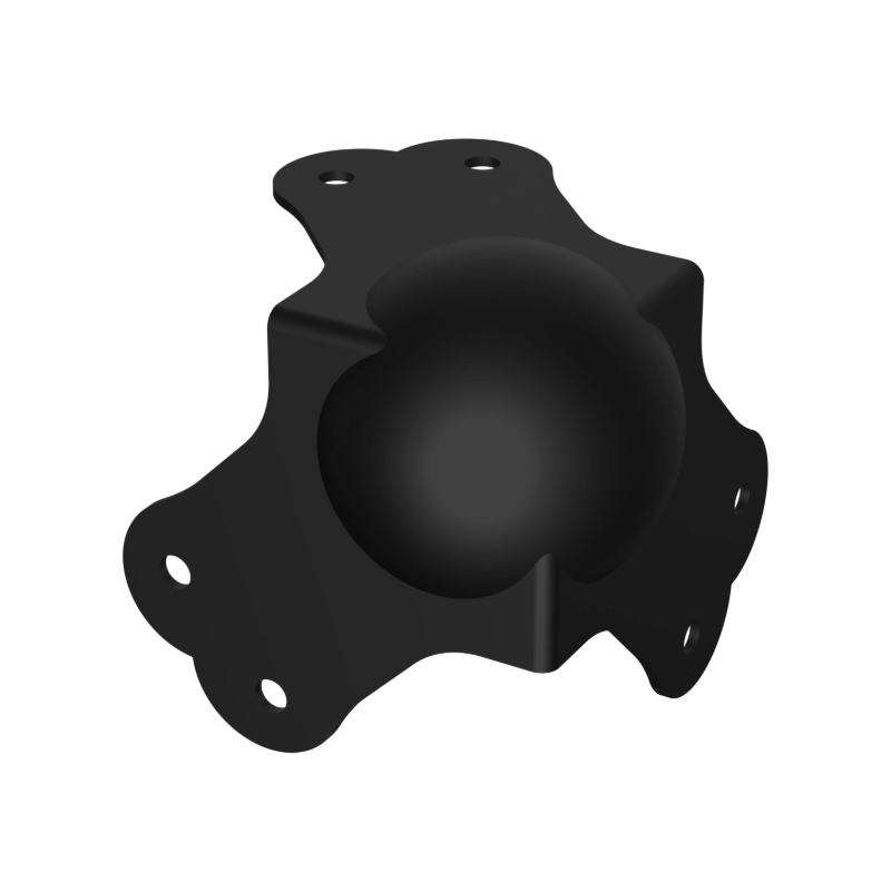 Esquinero de bola largo, terminacion negro, fabricado de acero de 1.5mm, 6 agujeros para fijacion radio de 1/64"