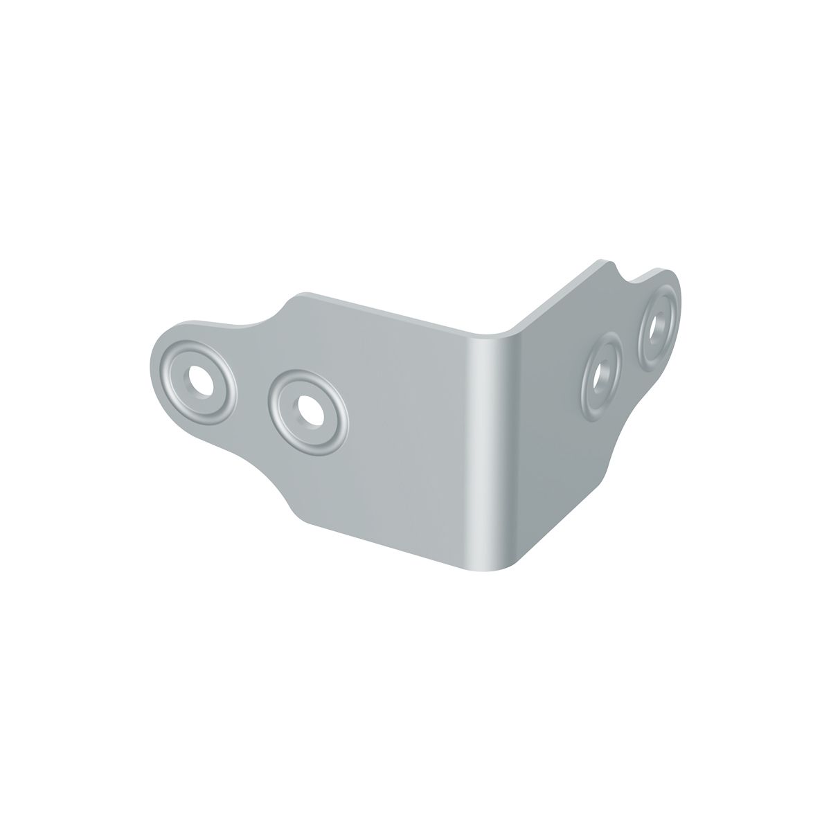Soporte en L, 4 agujeros con protector de remaches, acabado en zinc, radio de 5/32" , 56mmX35mm