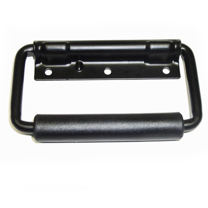 Manija retractil de sobreponer, carga maxima 130Lbs. terminado en negro agarrador de goma de 19mm, 6 agujeros para fijar