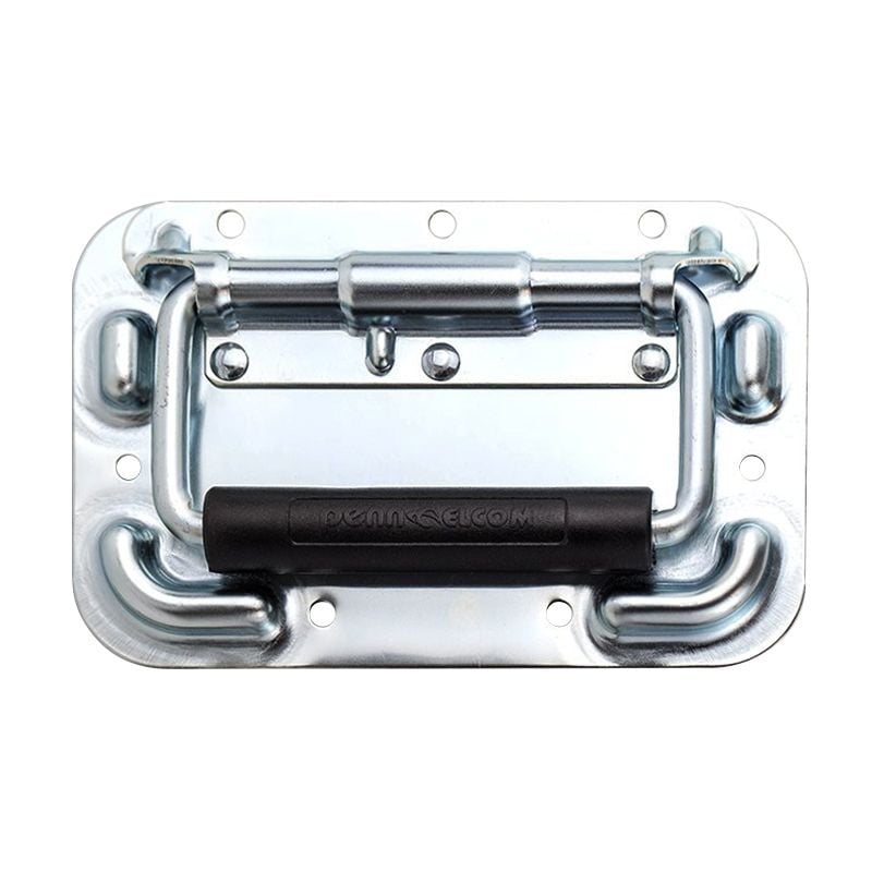 Manija de sobre poner, fabricada en acero de 2mm, terminación en zinc, 160mmX102mm, agarrador de goma de 19mm