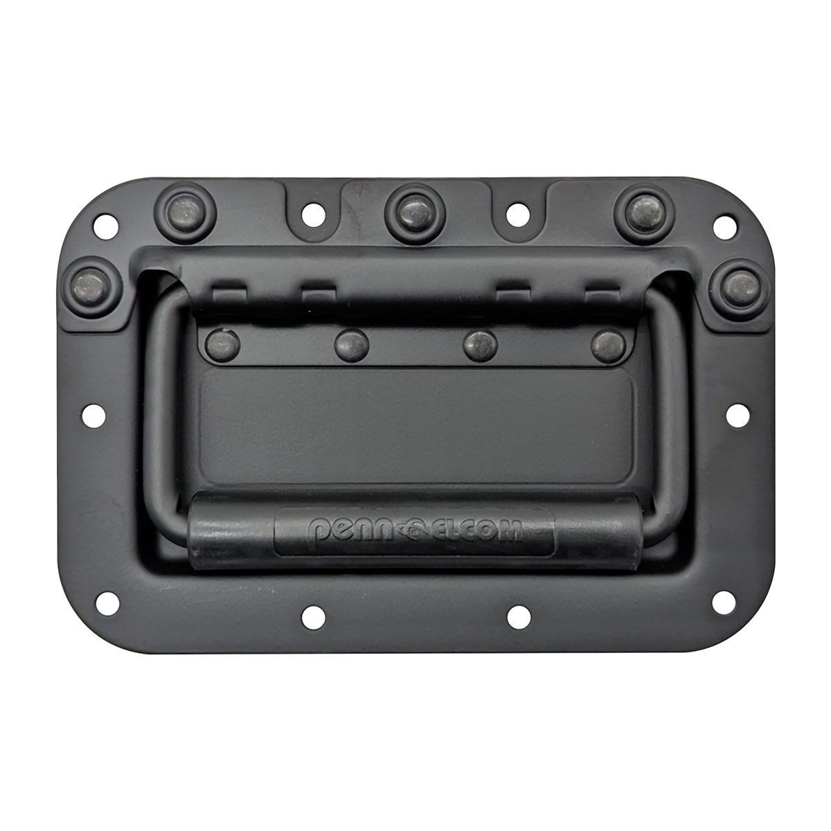 Manija de empotrar mediana con terminación negro, agarre de goma de 19mm, protección de remache, carga maxima 330Lbs., profundidad del plato 8mm