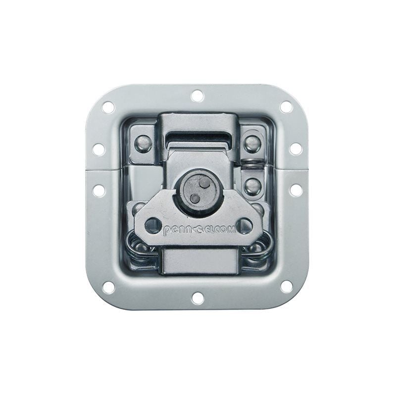 Cierre giratorio de empotrar estilo mariposa mediano, terminación zinc, en plato plano profundo de 12.7mm, acero de 2mm, soporta candado