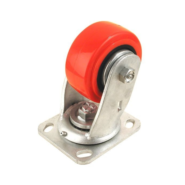 Rueda giratoria de acero forjado en frio para alta resistencia hasta 751lbs, rueda de 4"X2.44" , con rueda roja de poli/plástico.