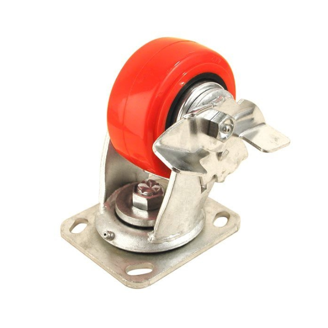 Rueda giratoria de acero forjado en frio para alta resistencia hasta 751lbs, rueda de 4"X2.44" , rueda con freno roja de poli/plástico.
